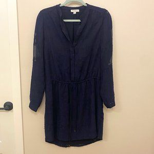 Katherine Barclay Textured Floral Navy Drop Waist Dress (Size 6)